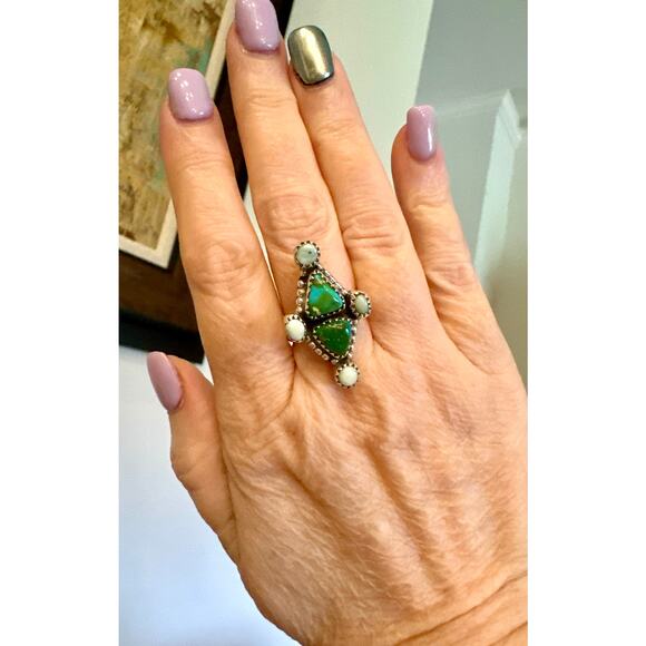 Sonoran Gold & Paloma Turquoise Sterling Silver Ring Adjustable - Picture 6 of 7